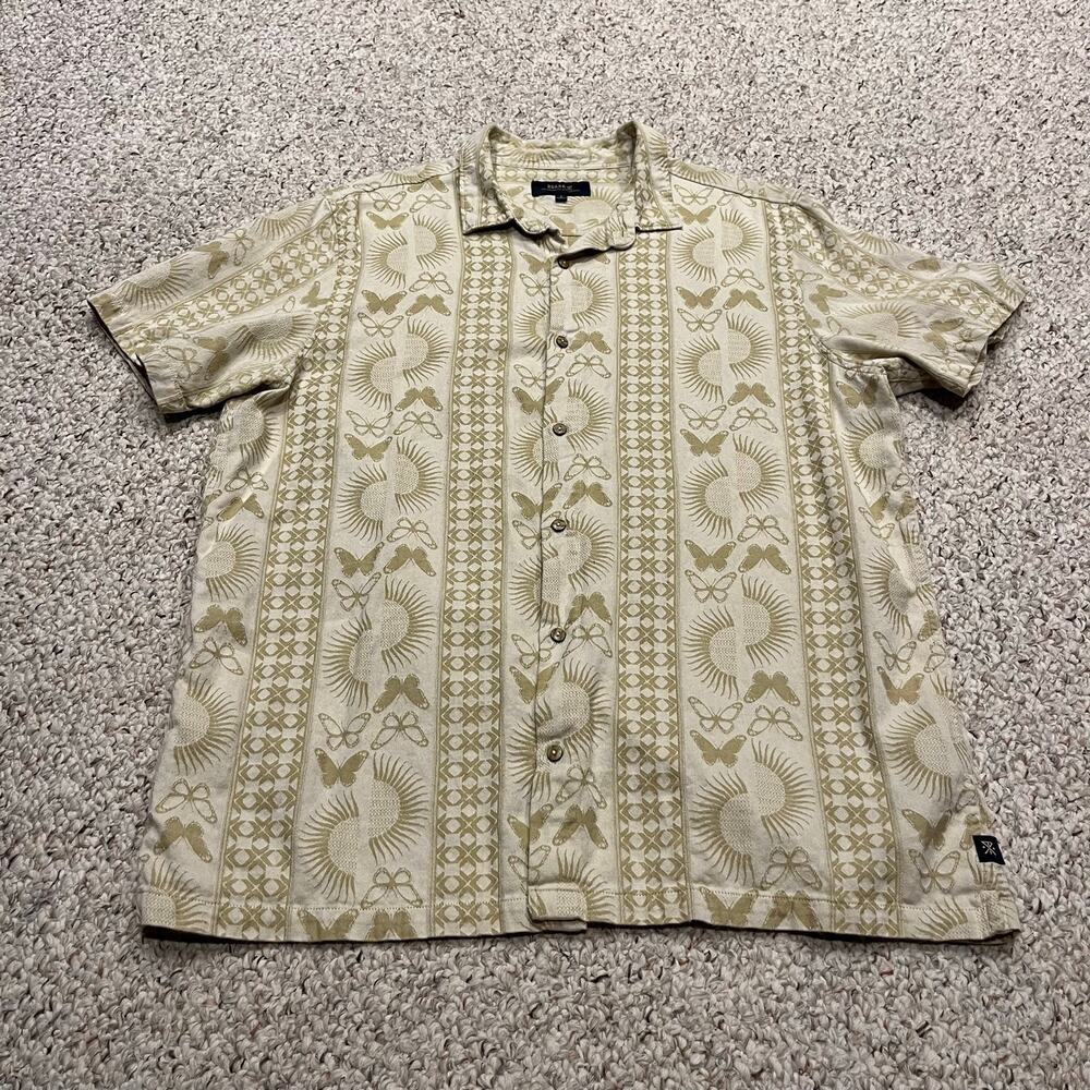 Roark Gonzo Woven Short Sleeve Shirt L Butterfly Sun Print Outdoor Cotton Preppy